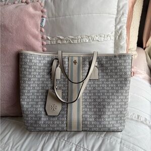 Tory Burch Gray and Cream Structured Tote